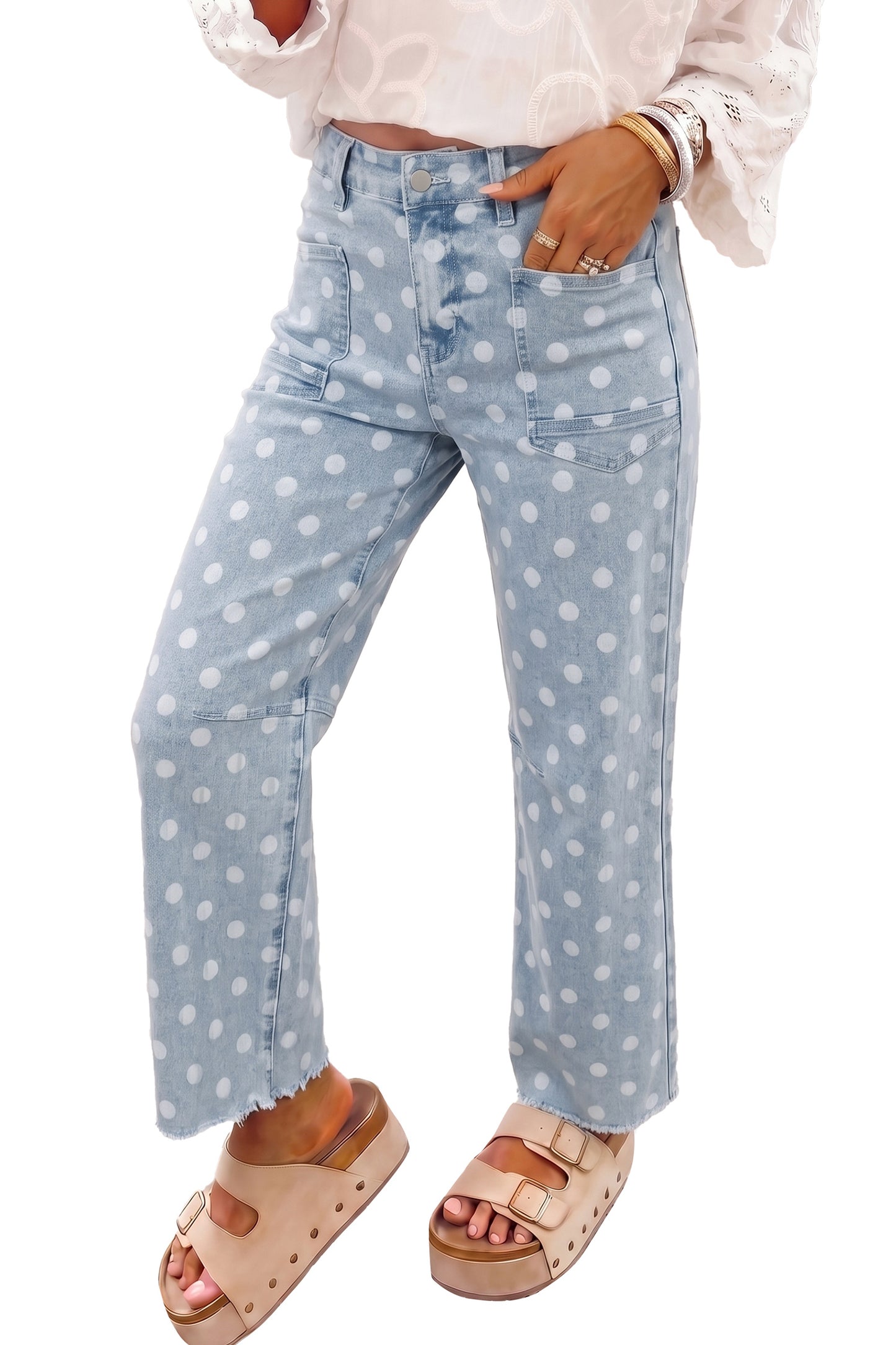 Sky Blue Polka Dot Casual Slim Fit Jeans