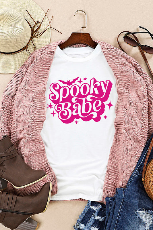 Camiseta blanca con cuello redondo y estampado de murciélago Spooky Babe de Halloween
