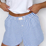 Blue Plaid Gingham Printed High Waist Shorts