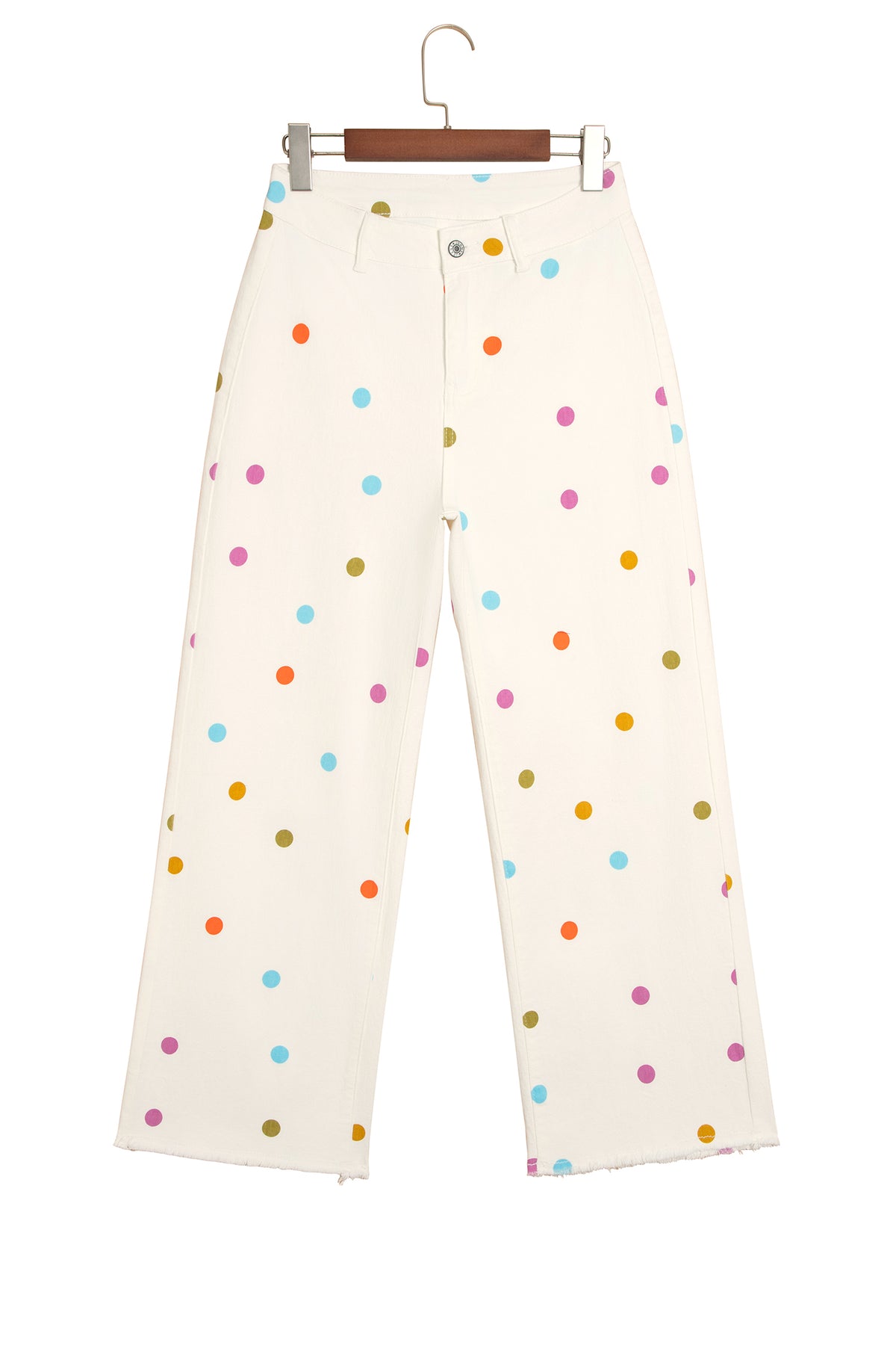 White High Waist Polka Dot Straight Leg Casual Jeans