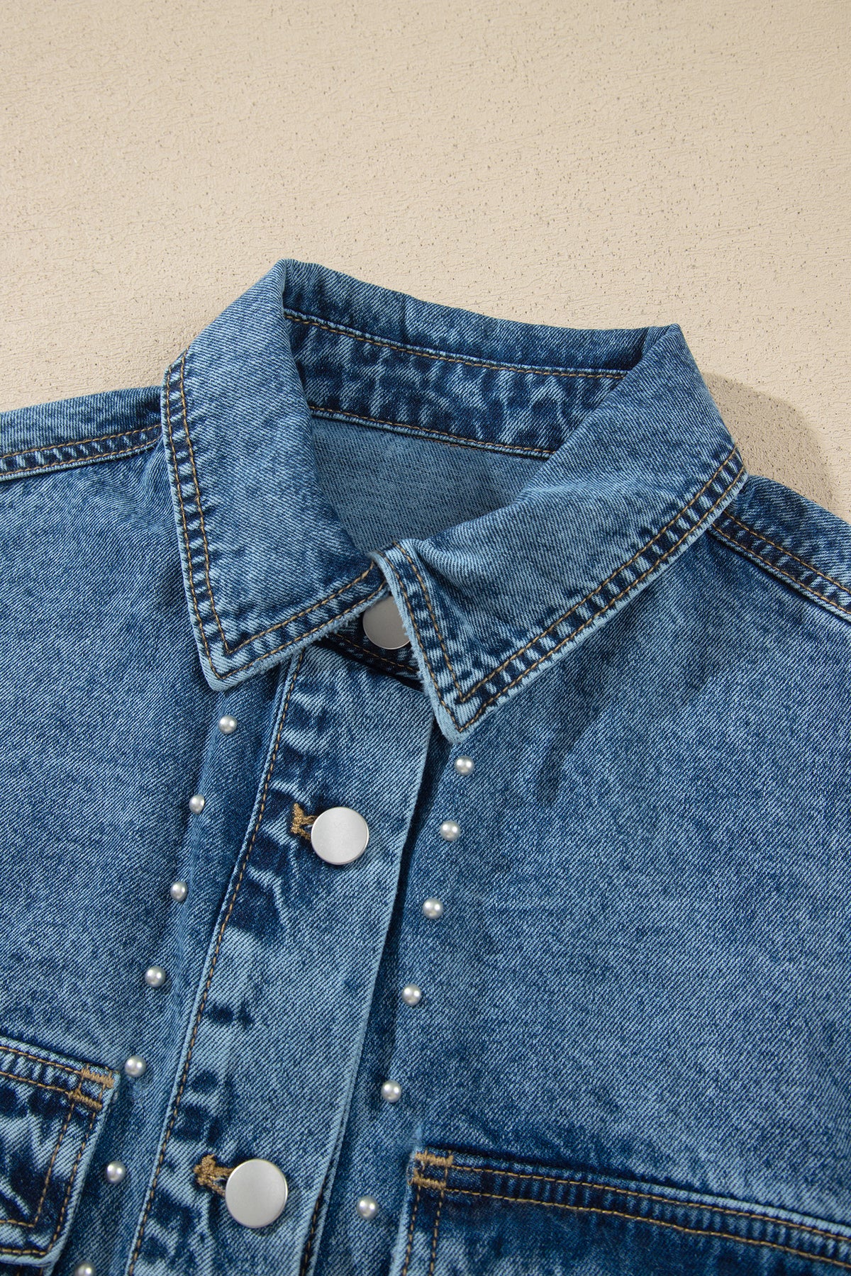 Sail Blue Rivet Embellished Western Style Regular Fit Long Sleeve Denim Jacket