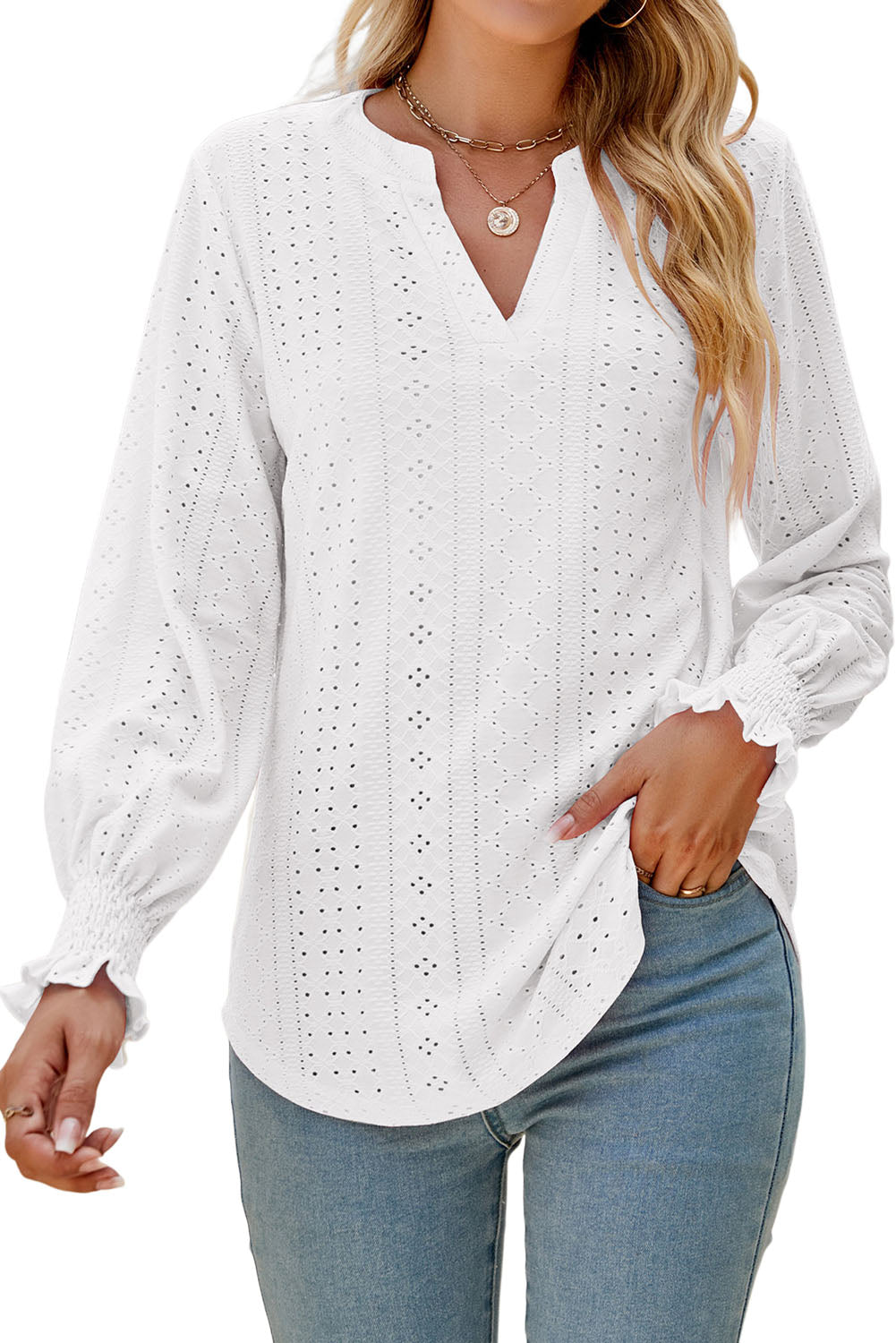 Blusa holgada con textura y cuello dividido blanca