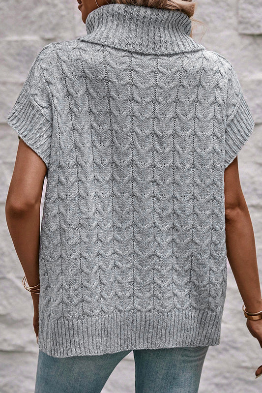 Pull à col roulé et manches chauve-souris en maille torsadée gris moyen