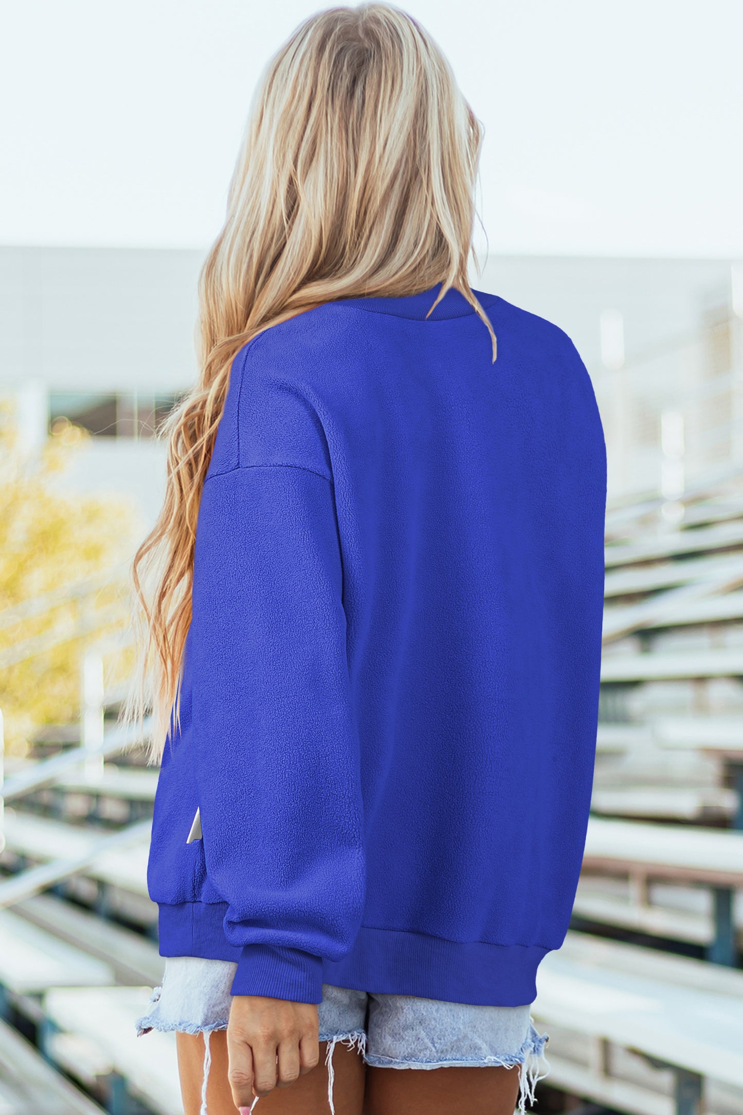 Bluing Oversize Drop Shoulder Reversible Mock Neck Sweatshirt