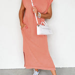 Carrot Mineral Wash Pocketed T-shirt Long Dress