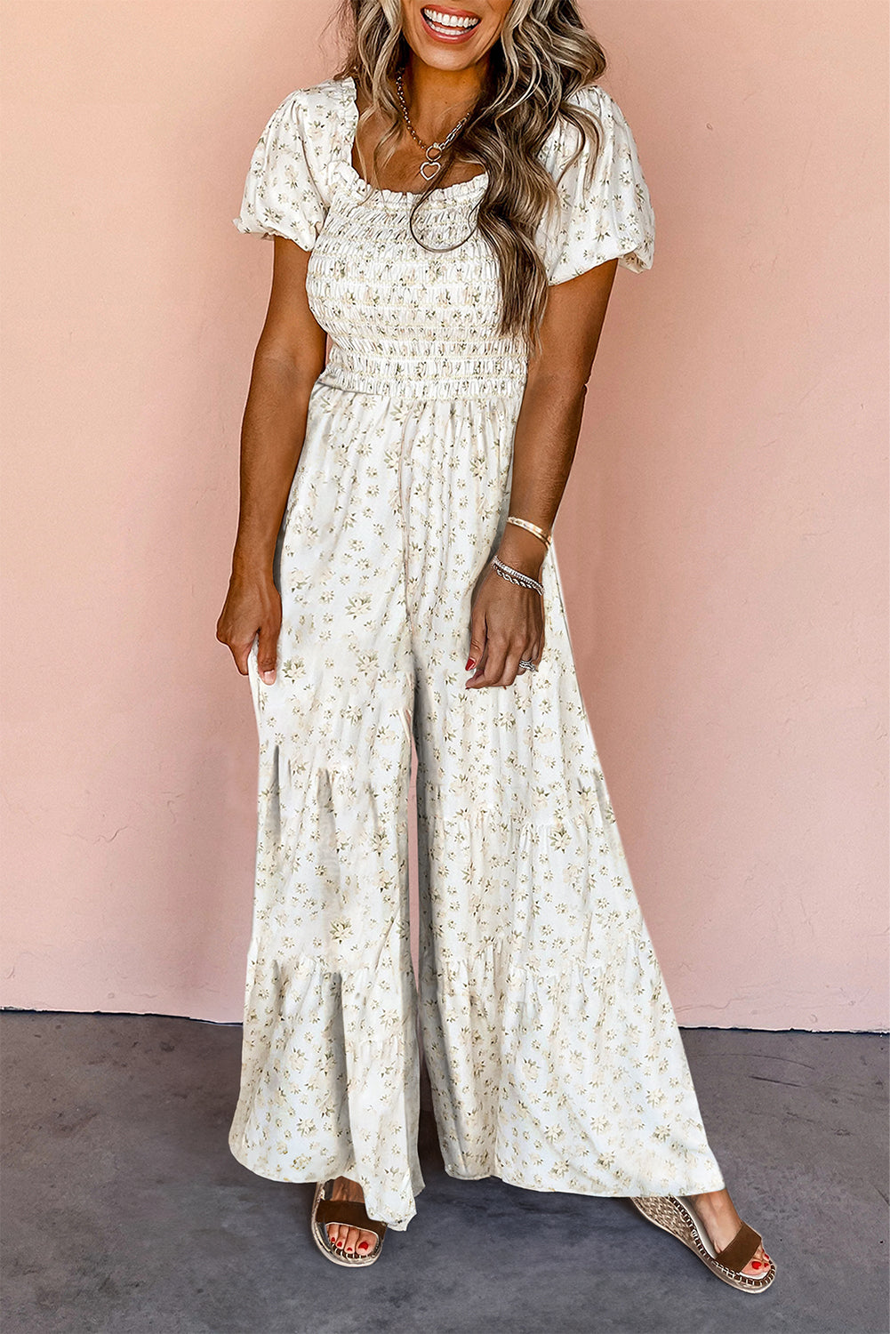 boho jumpsuit dress Cupshe Fresh Cut Flowers Boho Jumpsuit - Blue