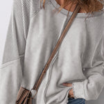 Light Grey Solid Waffle Knit Patchwork Raglan Sleeve Sweatshirt