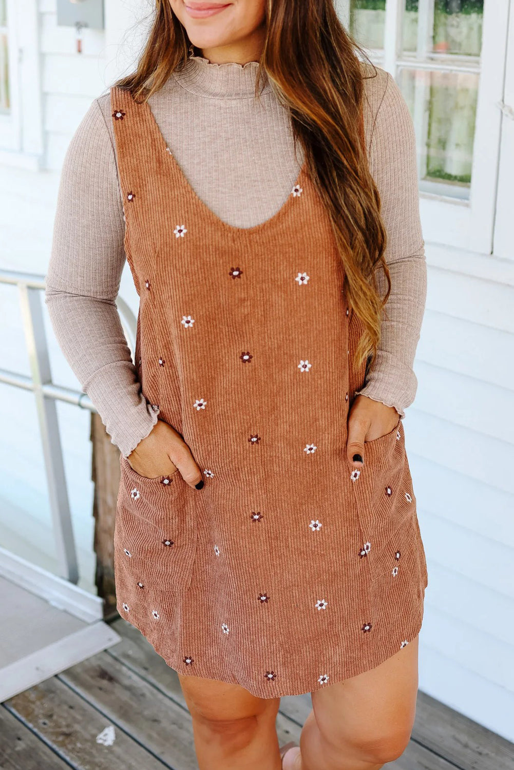 Gold Flame Flower Embroidered Corduroy Overall Mini Dress Gold Flame Flower Embroidered Corduroy Overall Mini Dress