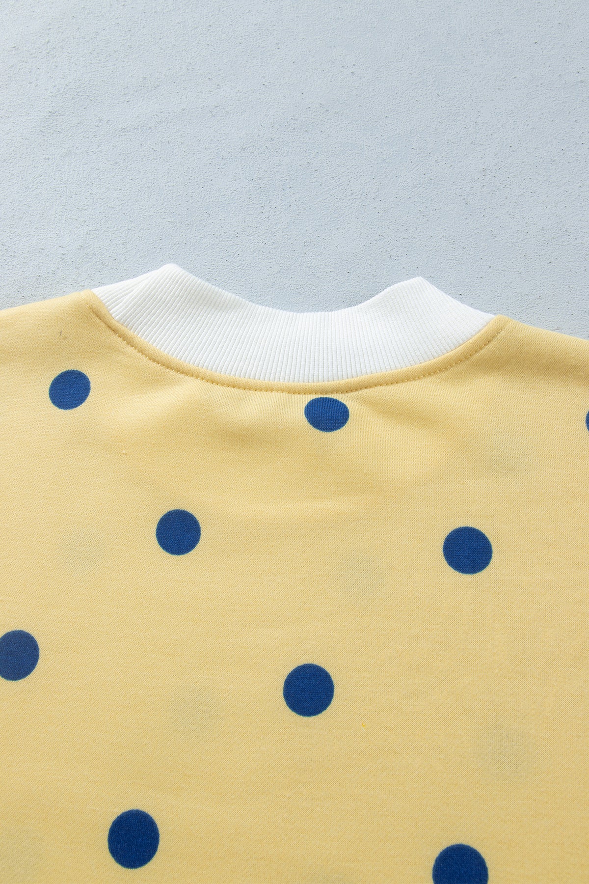 Yellow Polka Dot Ribbed Trim Long Sleeve Top Casual Short Set