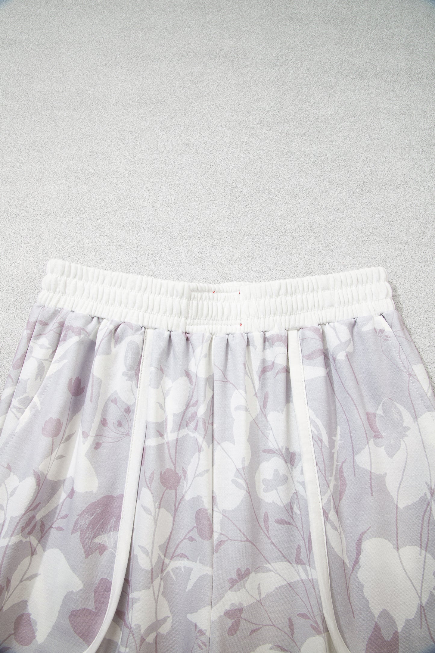 Gray Floral Print Wide Leg Ankle-Length Elastic Waistband Pants