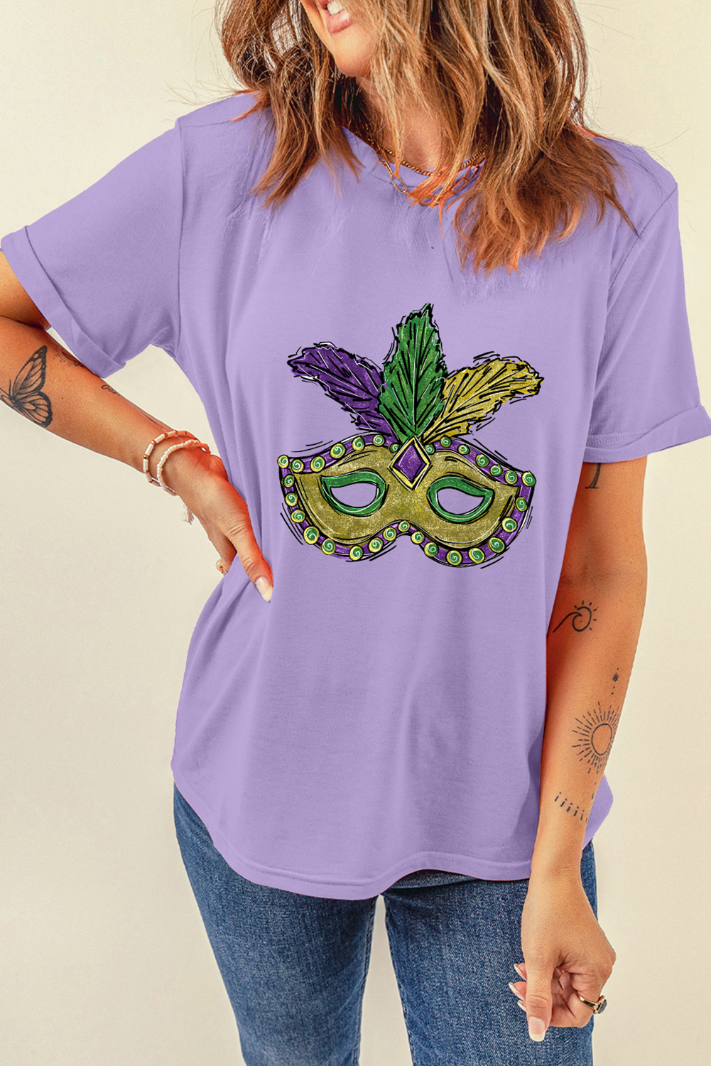 T-shirt ras du cou graphique Wisteria Mardi Gras Mask