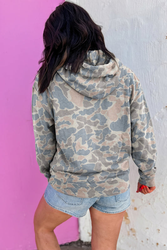 Multicolour Retro Camouflage Jesus Loves You Print Relaxed Hoodie