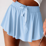 Sky Blue Drawstring High Waist Lined Tennis Skorts