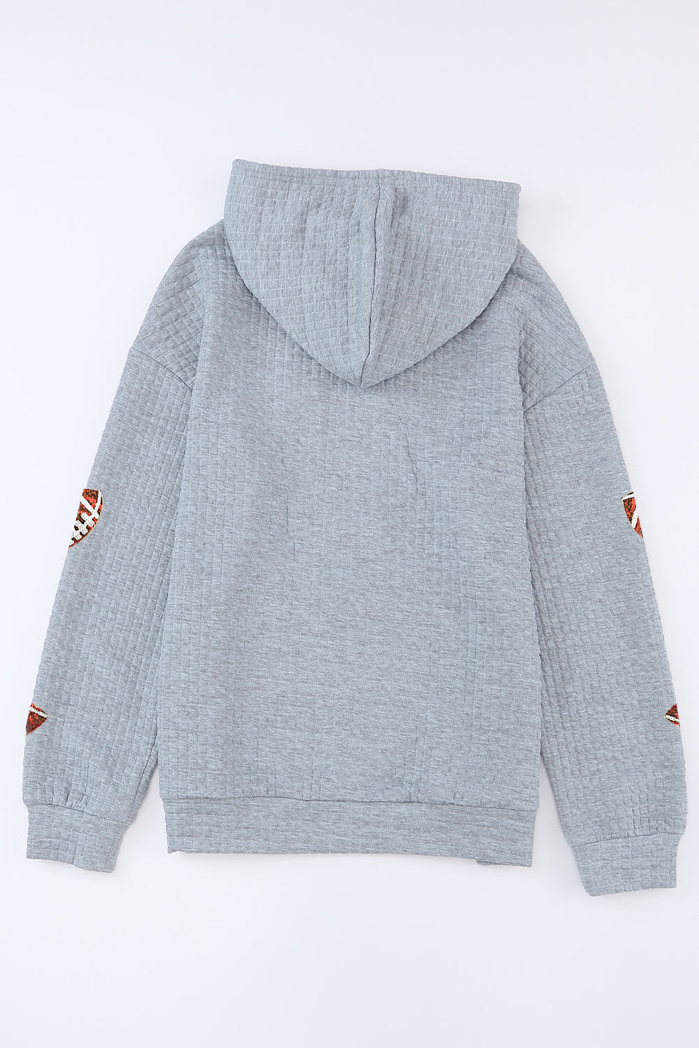 Gray Sequin Rugby Waffle Knit Kangaroo Pocket Loose Hoodie