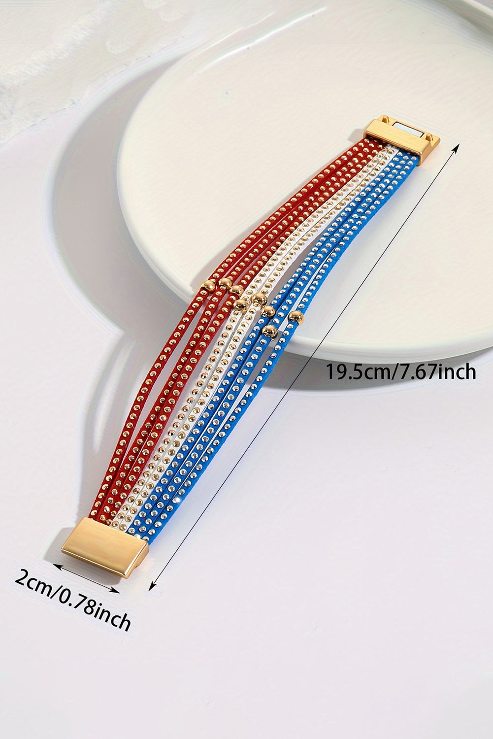 Bracelet multicouche clouté à boucle magnétique pour le Jour du Drapeau Bleu Ciel