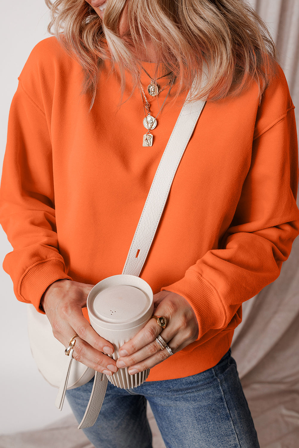 Smoke Green Solid Fleece Lined Drop Shoulder Terry Sweatshirt