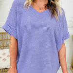 Wisteria Waffle V Neck Short Sleeve Knit Top