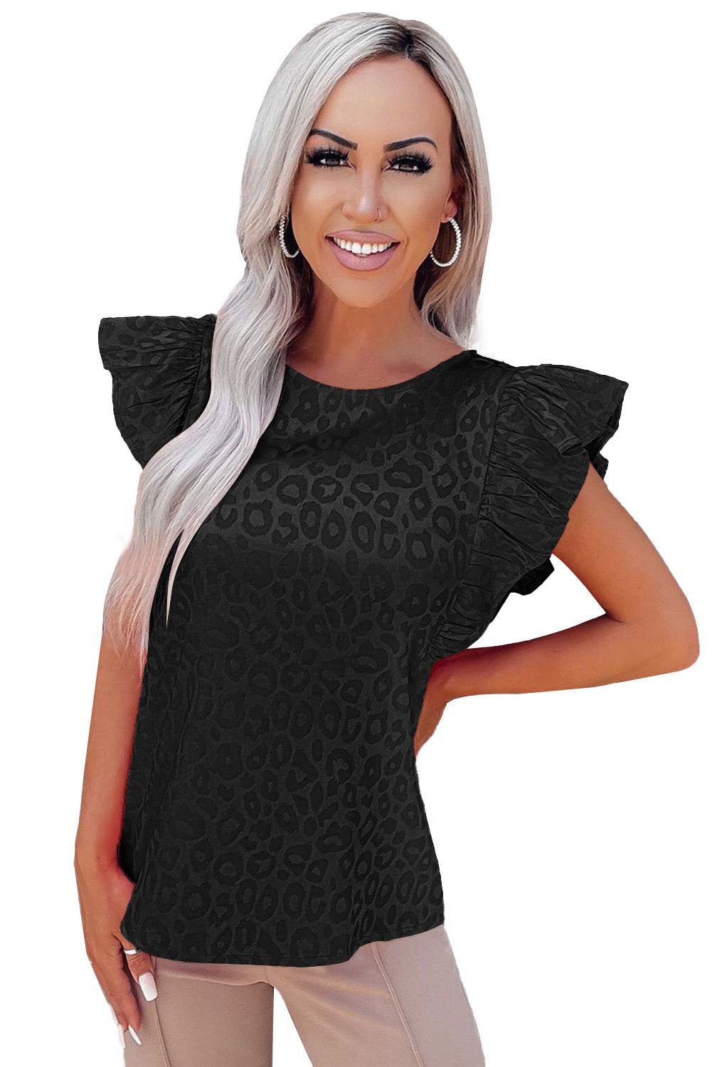 Débardeur à volants en satin imprimé léopard