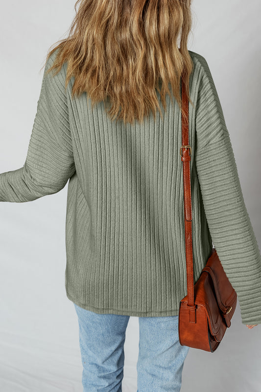 Mist Green Thermal Ribbed Texture Drop Shoulder Button Up Shacket