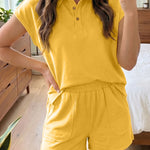 Banana Cream Loose Polo Tee Elastic Waist 2pcs Short Set