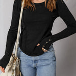 Black Exposed Seam Ribbed Long Sleeve Top