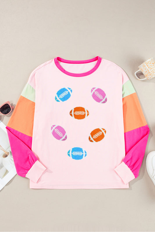 Haut rose à manches courtes et blocs de couleur avec motif rugby GAME DAY