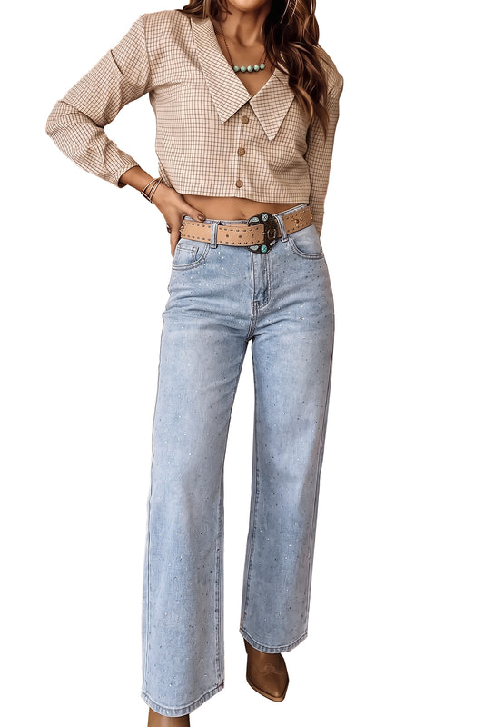 Beau Blue Sparkle Detail Western Casual Shift Jeans