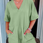 Grass Green Loose Half Sleeve V Neck Knit Romper