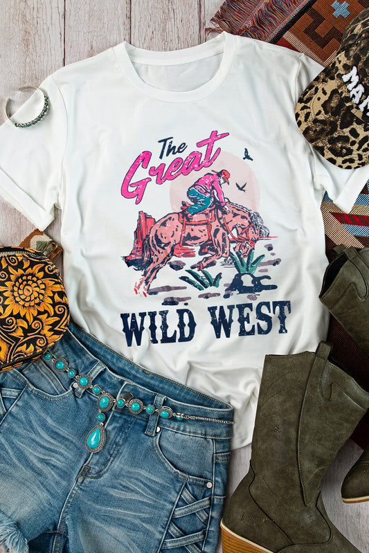 T-shirt blanc à col rond avec imprimé « The Great WILD WEST Rodeo »