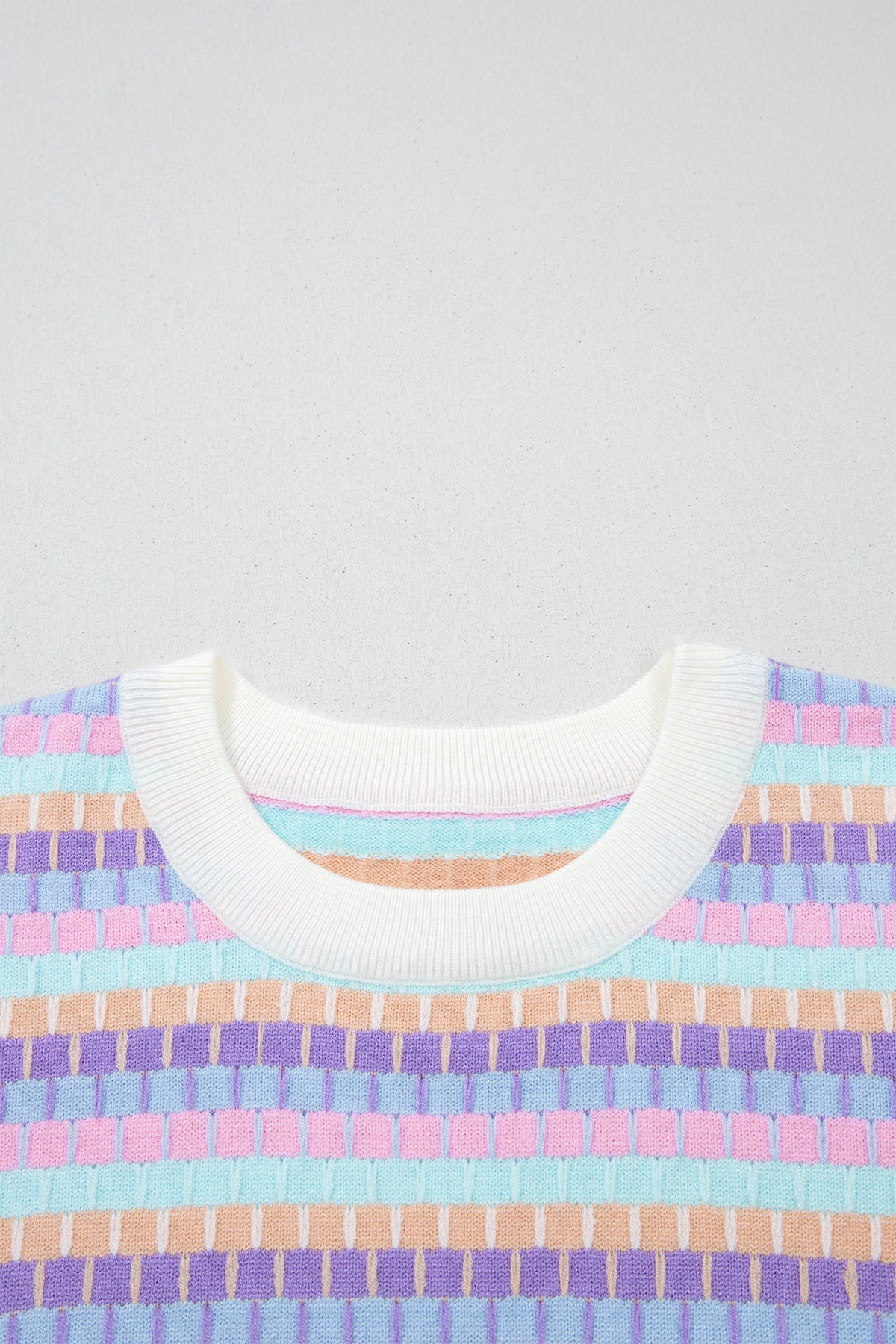 Purple Abstract Striped Knit Short Sleeve Sweater