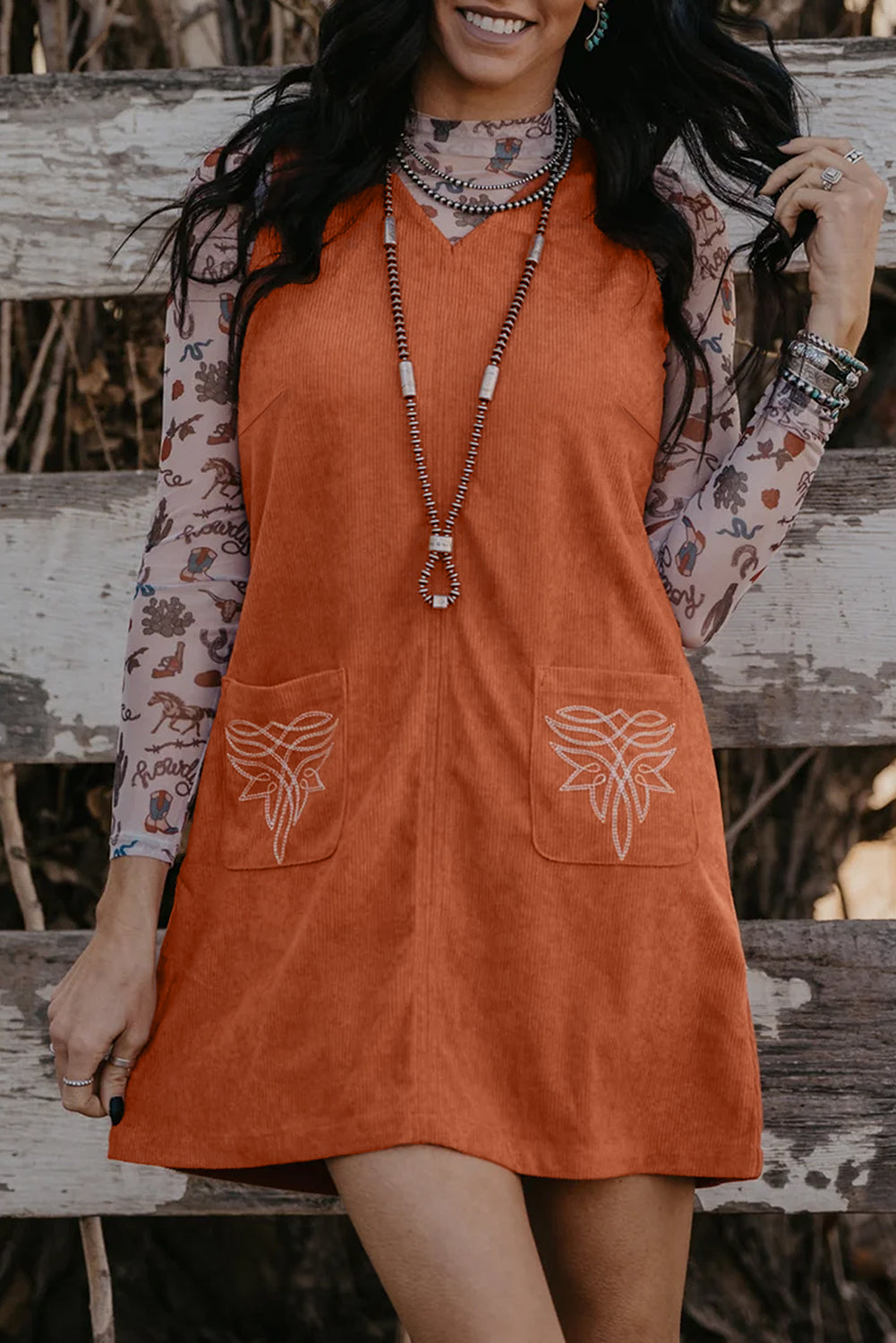orange corduroy dress Gold Flame Corduroy Western Embroidered Patched Pocket Shift Sleeveles –  HannaBanna Clothing