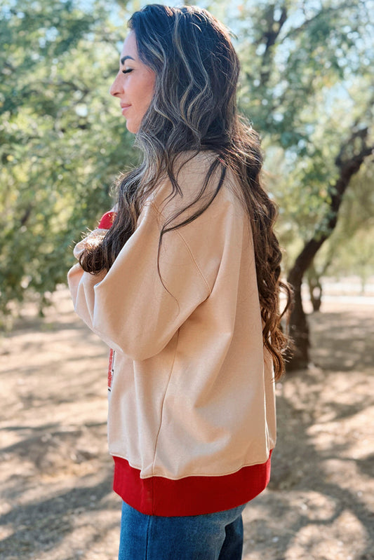 Oatmeal GAME DAY Letter Graphic Varsity Striped Detail Baggy Sweatshirt