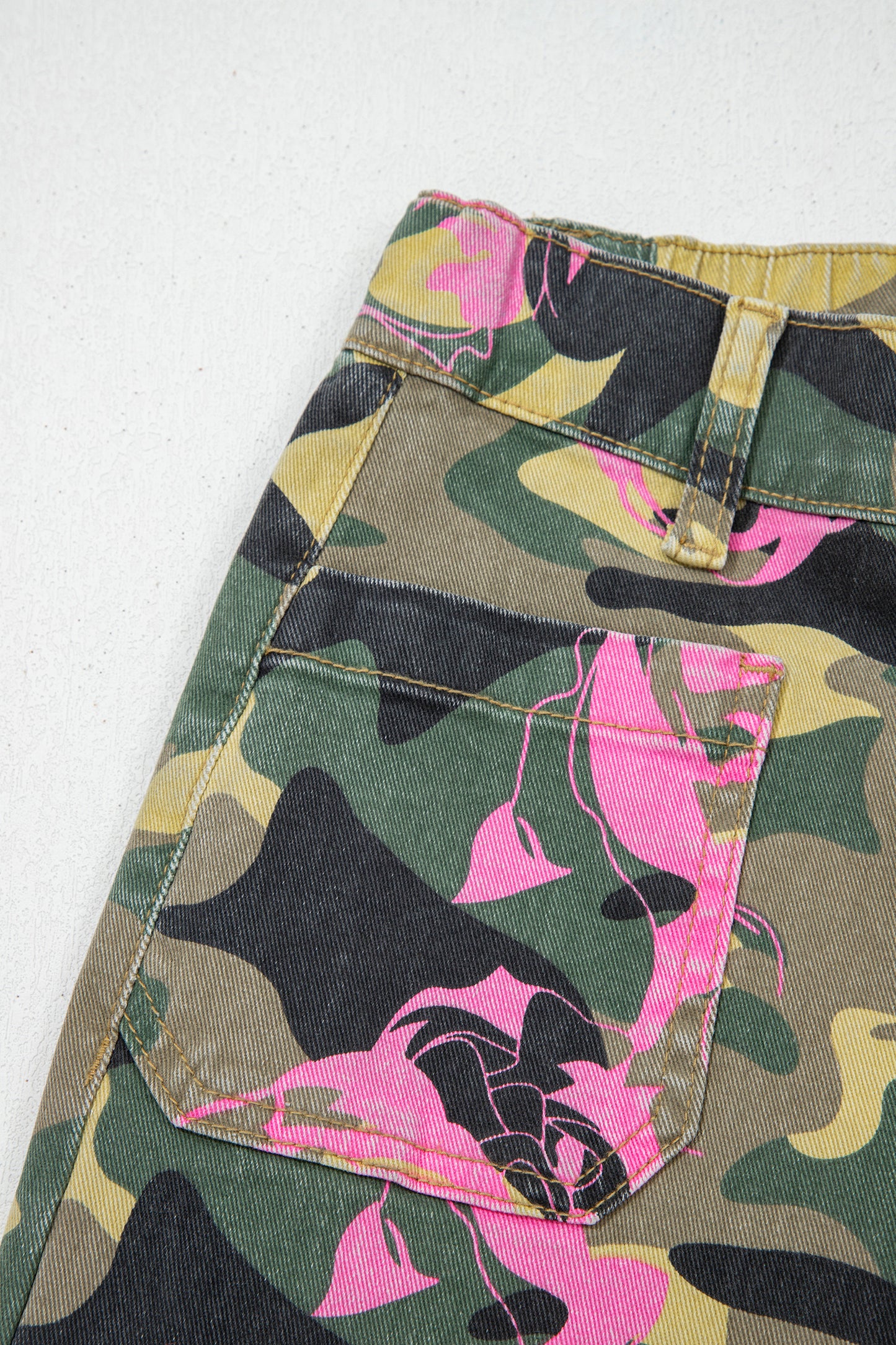 Multicolour Abstract Camouflage Print Contrast Leopard Patchwork Straight Leg Jeans