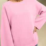 Pink Solid Color Knit Loose Bracelet Sleeve Dolman Sweater