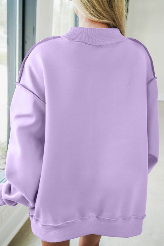 Orchid Bouquet JESUS Letter Patch Graphic Exposed Seam Mock Neck Baggy Sweatshirt