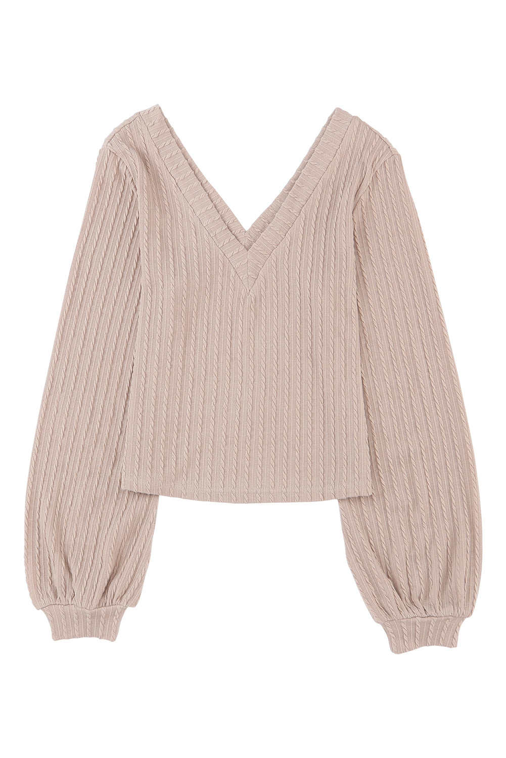 Haut noir en tricot jacquard à col en V et manches lanternes