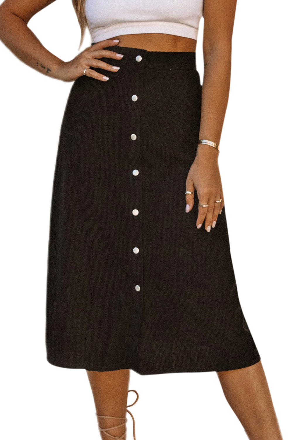 Falda de pana con botonadura sencilla