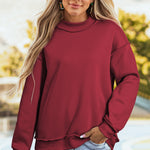 Red Dahlia Oversize Drop Shoulder Reversible Mock Neck Sweatshirt
