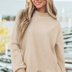 Apricot Oversize Drop Shoulder Reversible Mock Neck Sweatshirt