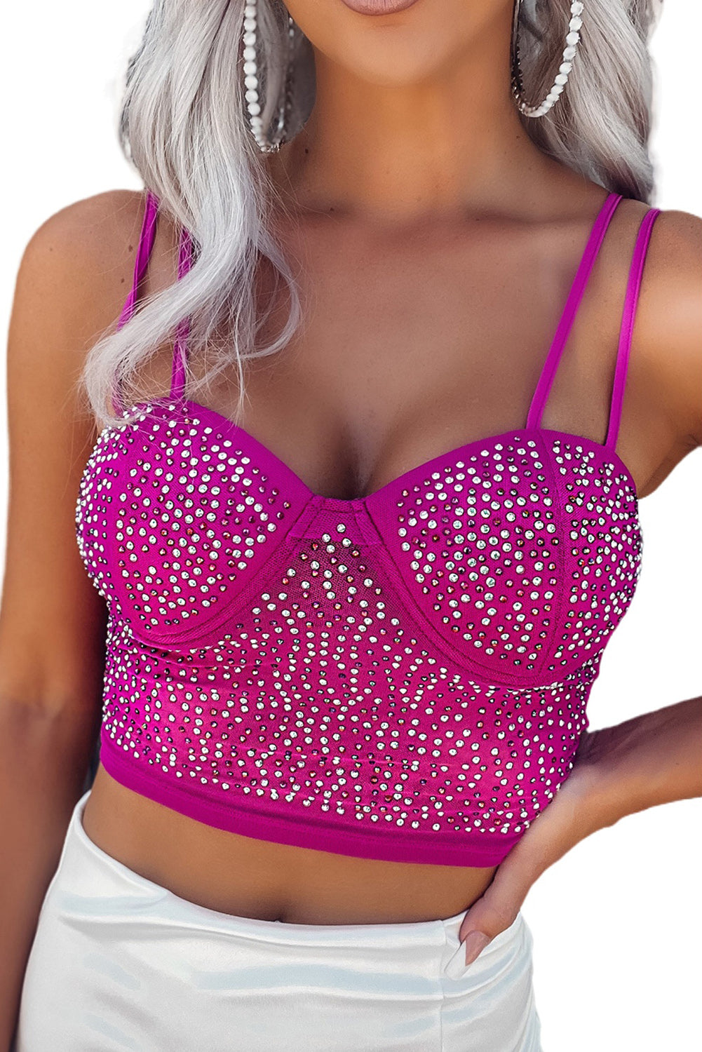 Body à manches longues et col rond en strass