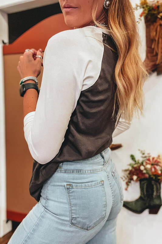 Haut à manches longues raglan marron à motif graphique vintage Yeehaw