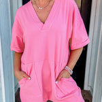 Bonbon Loose Half Sleeve V Neck Knit Romper