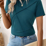 T-shirt à col rond et rayures cure-dents bleu saphir uni