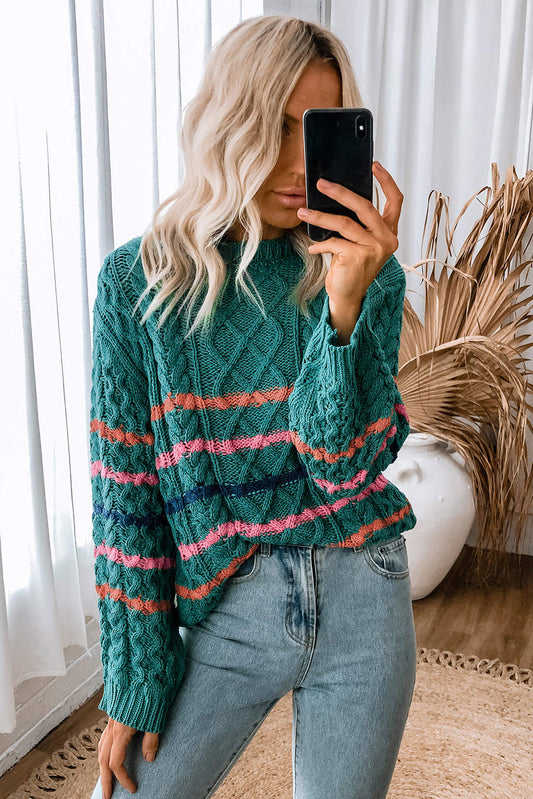 Striped Color Block Textured Knit Pullover Sweater