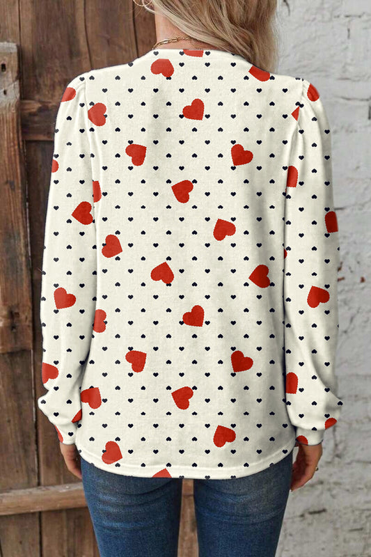 Beige Flower Heart Festive Valentine Blouse