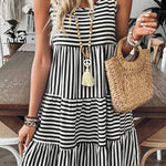 Black Stripe U Neck Sleeveless Loose Fit Mini Dress
