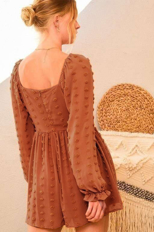 Combinaison à volants et col carré, manches bouffantes, pois suisses, orange pamplemousse