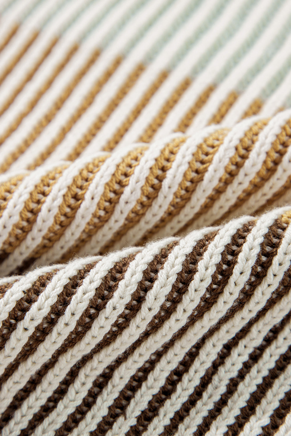 Pull à manches bouffantes en tricot texturé colorblock marron