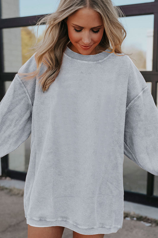 Sweat-shirt oversize gris clair côtelé