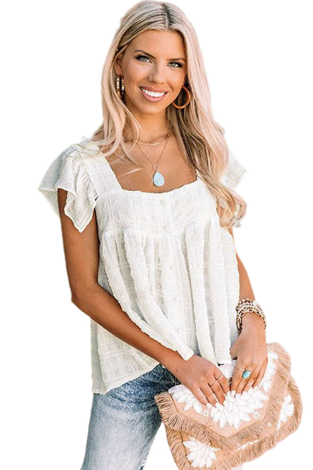 Top sin mangas fluido texturizado con cuello cuadrado